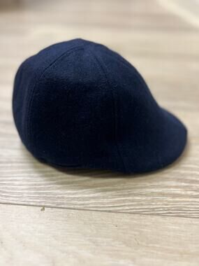 Boston Scally Co Navy Wool Blend 6 Panel Flat Cap Brown Brim Size Small